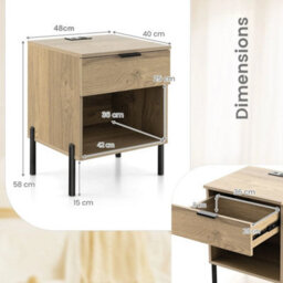 Mid Century Modern Nightstand Bed Side Table W/charging Station Natural - thumbnail 2