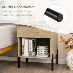 Mid Century Modern Nightstand Bed Side Table W/charging Station Natural - thumbnail 6