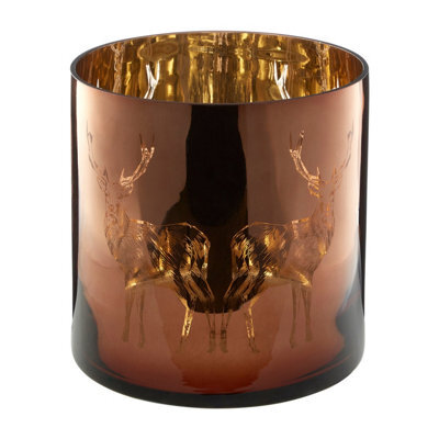 Orsina Medium Brown Stag Candle Holder, Brown Glass Construction Candle Holder, Stag Motif With Attractive Details - image 1