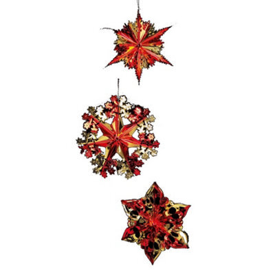 Premier Foil Starbursts Christmas Decorations (Pack Of 3) Red/gold (Pack Of 3)