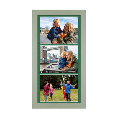 AK Frames 16X8 Green Modern Multi Photo Frame With Emerald Mount - Holds 3 Apertures (3X) 7X5 Photos - image 1