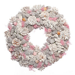 Dibor 38Cm Traditional Pink Pinecone Xmas Festive Decor Front Door Wreath Christmas Wreath