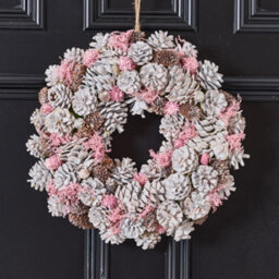 Dibor 38Cm Traditional Pink Pinecone Xmas Festive Decor Front Door Wreath Christmas Wreath - thumbnail 2