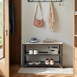 Vasagle 3-Tier Shoe Rack, Storage Bench With Mesh Shelves, Shoe Organiser For Hallway, 30 X 73 X 45 Cm, Greige And Black
