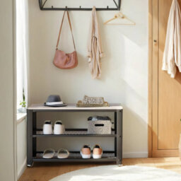 Vasagle 3-Tier Shoe Rack, Storage Bench With Mesh Shelves, Shoe Organiser For Hallway, 30 X 73 X 45 Cm, Greige And Black - thumbnail 2