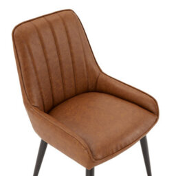 The Furniture Market Cooper Vintage Tan Brown Faux Leather Dining Chair Flute Back Design Black Satin Metal Legs Cushioned Seat Adjustable Feet - thumbnail 7