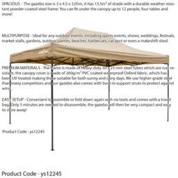 Loops Durable 3X4.5M Pop-Up Gazebo With Waterproof Side Walls - Beige Outdoor Pavilion Tent - thumbnail 5
