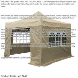 Loops Durable 3X4.5M Pop-Up Gazebo With Waterproof Side Walls - Beige Outdoor Pavilion Tent - thumbnail 2