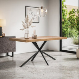 More4Homes Donni Dining Table And Chairs -  Oak Effect Table Top W Black Legs + Anika Velvet Dining Chair Set Of 6 (Green) - thumbnail 2