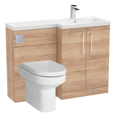 Level Bathroom Bundle Floor Standing Vanity Basin And Wc Unit With Pan, Seat And Cistern - Right Hand - Bleached Oak - Balterley - image 1