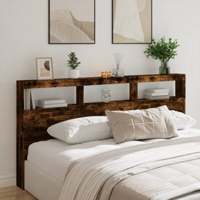 Berkfield Headboard Cabinet With Led Smoked Oak 200X17X102 Cm - image 1