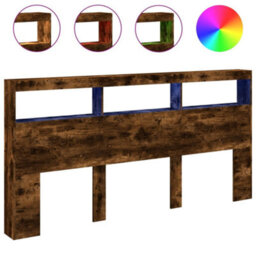 Berkfield Headboard Cabinet With Led Smoked Oak 200X17X102 Cm - thumbnail 2