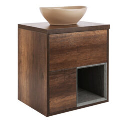 Homestylestore Dark Oak 594mm Wall Hung Bathroom Vanity Unit Oval Sand Countertop Basin Open Shelf