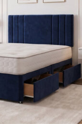 "Knight Sleep Sky Navy Plush Bed Set With Mattress, 2 Drawers Same Side & 24""headboard, 3Ft - Single" - thumbnail 2