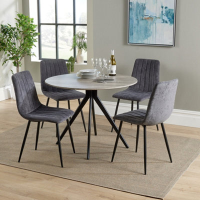 Core Products Aspen Grey Oak Effect 100Cm Round Dining Table With 4 Grey Fabric Straight Stitch Design Chairs - image 1