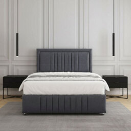 REGIONAL FURNISHINGS Steel Plush Velvet Upholstered Divan Bed Set 24Inch Headboard & Footboard 2Drawers Footend & No Mattress In 4Ft 4Ft6 5Ft 6Ft - thumbnail 3