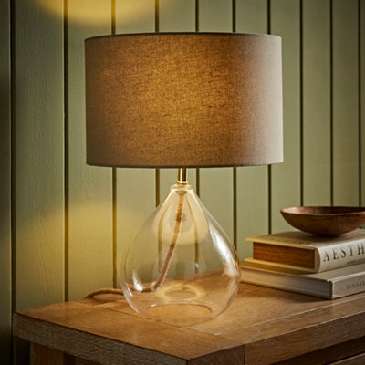 Valuelights Eloise Natural Linen Drum Shade Clear Glass Teardrop Table Lamp With Led Bulb - image 1