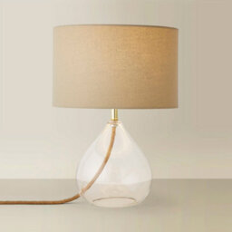 Valuelights Eloise Natural Linen Drum Shade Clear Glass Teardrop Table Lamp With Led Bulb - thumbnail 2