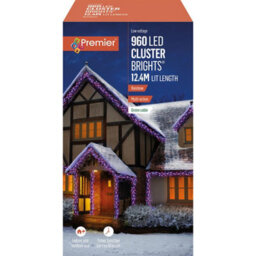 Premier Decorations Premier - 960 Led Rainbow (Purple/pink/turquoise/orange) Multi-Action Christmas Cluster Lights With Green Cable & Timer 12.4M