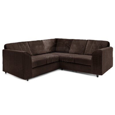 Furnishings For Less UK Ferguson Chocolate 5 Seater Fabric Corner Sofa L Shaped Jumbo Cord - Full Back