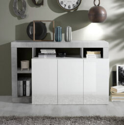 FurniComp LTD Furnicomp Lorenzo 3 Door White Gloss And Concrete Grey Sideboard - thumbnail 1