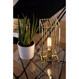 Orsina Gold Table Lamp, Luxe Gold Metal Base With Sculptural Geometric Design, Black Fabric Shade For Warm, - thumbnail 2