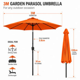 Shopnbits 3M Garden Parasol Sun Shade Canopy Patio Large Outdoor Umbrella Crank Tilt Orange - thumbnail 2