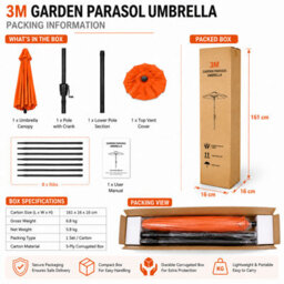 Shopnbits 3M Garden Parasol Sun Shade Canopy Patio Large Outdoor Umbrella Crank Tilt Orange - thumbnail 3