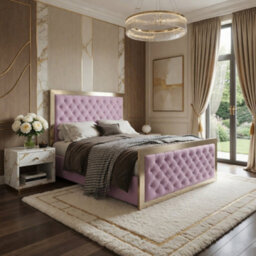 Minsmere Upholstered Soft Velvet Pink Metal Designer Bed Frame