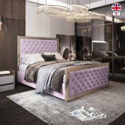 Minsmere Upholstered Soft Velvet Pink Metal Designer Bed Frame - thumbnail 4