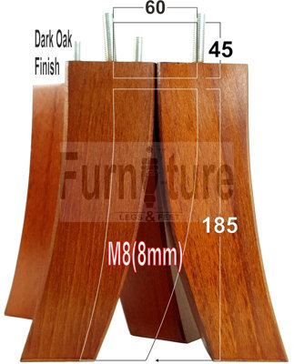 L&F 4X Replacement Furniture Legs Solid Wood Feet 185mm Height Sofas Chairs Settee Cabinets M8(8mm) Tsp2022 (Dark Oak) - image 1