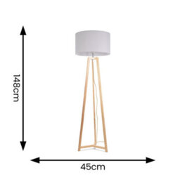 Valuelights Lottie Natural Wood Tripod Floor Lamp With Grey Drum Shade - Led Bulb Included - thumbnail 4