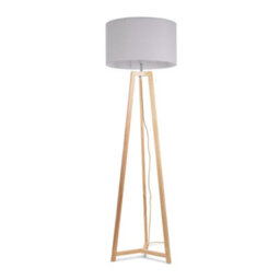 Valuelights Lottie Natural Wood Tripod Floor Lamp With Grey Drum Shade - Led Bulb Included - thumbnail 2