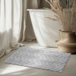Xample Riviera Home Chevron Grey Ombre Bath Mat, Super Soft Plush Bathroom Rug With Non-Slip Backing, Machine Washable, 55 X 91 Cm - thumbnail 1