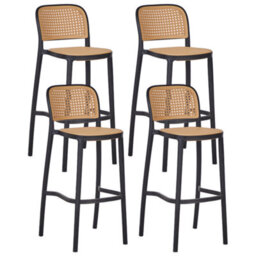 Beliani Set Of 4 Bar Chairs Plose Synthetic Material Beige - thumbnail 1