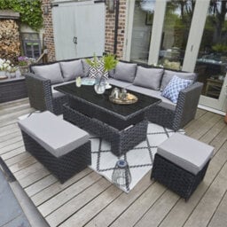 Barcelona 9 Seater Rattan Garden Dining Set With Rising Table In Black - thumbnail 1