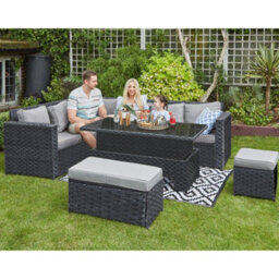 Barcelona 9 Seater Rattan Garden Dining Set With Rising Table In Black - thumbnail 2