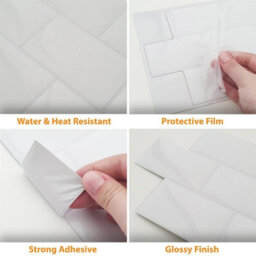 Walplus 40 Pieces 30.5 X 15.4 Cm Pure White Glossy Peel And Stick 3D Wall Tiles Sticker Adhesive Stick On Tiles For Backsplash - thumbnail 4