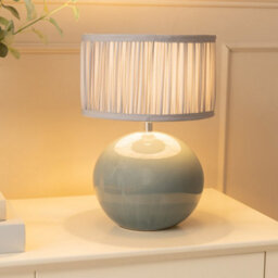Valuelights Bosco Eucalyptus Ceramic Table Lamp With Ruched Pleated Powder Blue Fabric Drum Lamp Shade - thumbnail 2