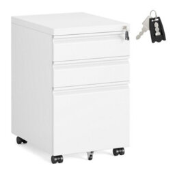 LEDREM 3 Drawer File Cabinet, Metal Filing Cabinet For Home Office,3 Lockable Drawers, Rolling Printer Stand For Office,  Matte White - thumbnail 2