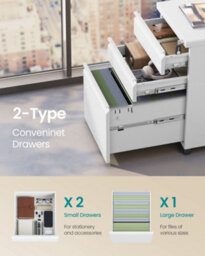 LEDREM 3 Drawer File Cabinet, Metal Filing Cabinet For Home Office,3 Lockable Drawers, Rolling Printer Stand For Office,  Matte White - thumbnail 5