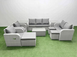 Fimous Pe Rattan Garden Furniture Set Adjustable Chair 2 Seater Sofa Lounge Set Oblong Coffee Table 3 Stools 2 Side Table - thumbnail 1