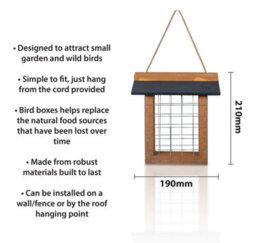 St Helens Home & Garden Wood Suet Bird Feeder With Slate Roof And Hanging Cord - thumbnail 2