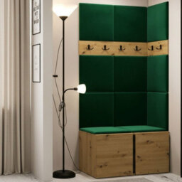Orion I Hallway Set Artisan Oak Shoe Cabinet Hangers Green Panels