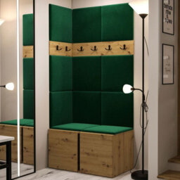 Orion I Hallway Set Artisan Oak Shoe Cabinet Hangers Green Panels - thumbnail 2