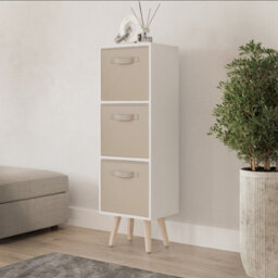 Urbn-Living Urbnliving 80Cm Height 3 Tier White Wooden Storage Bookcase Beige Insert Scandinavian Style Pine Legs