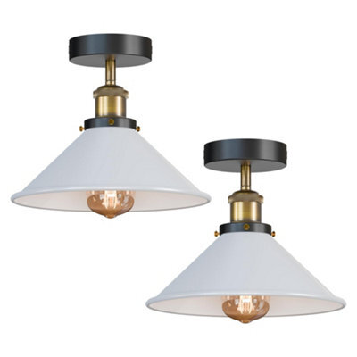 2 Pack Flush Mount Ceiling Light E27 Base Metal 22Cm White Cone Shade For Kitchen Hallway Living Room - image 1