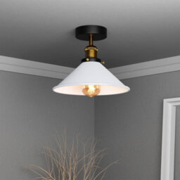 2 Pack Flush Mount Ceiling Light E27 Base Metal 22Cm White Cone Shade For Kitchen Hallway Living Room - thumbnail 2