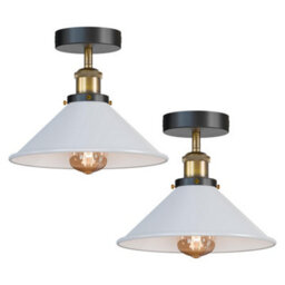 2 Pack Flush Mount Ceiling Light E27 Base Metal 22Cm White Cone Shade For Kitchen Hallway Living Room