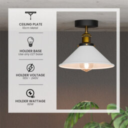2 Pack Flush Mount Ceiling Light E27 Base Metal 22Cm White Cone Shade For Kitchen Hallway Living Room - thumbnail 4